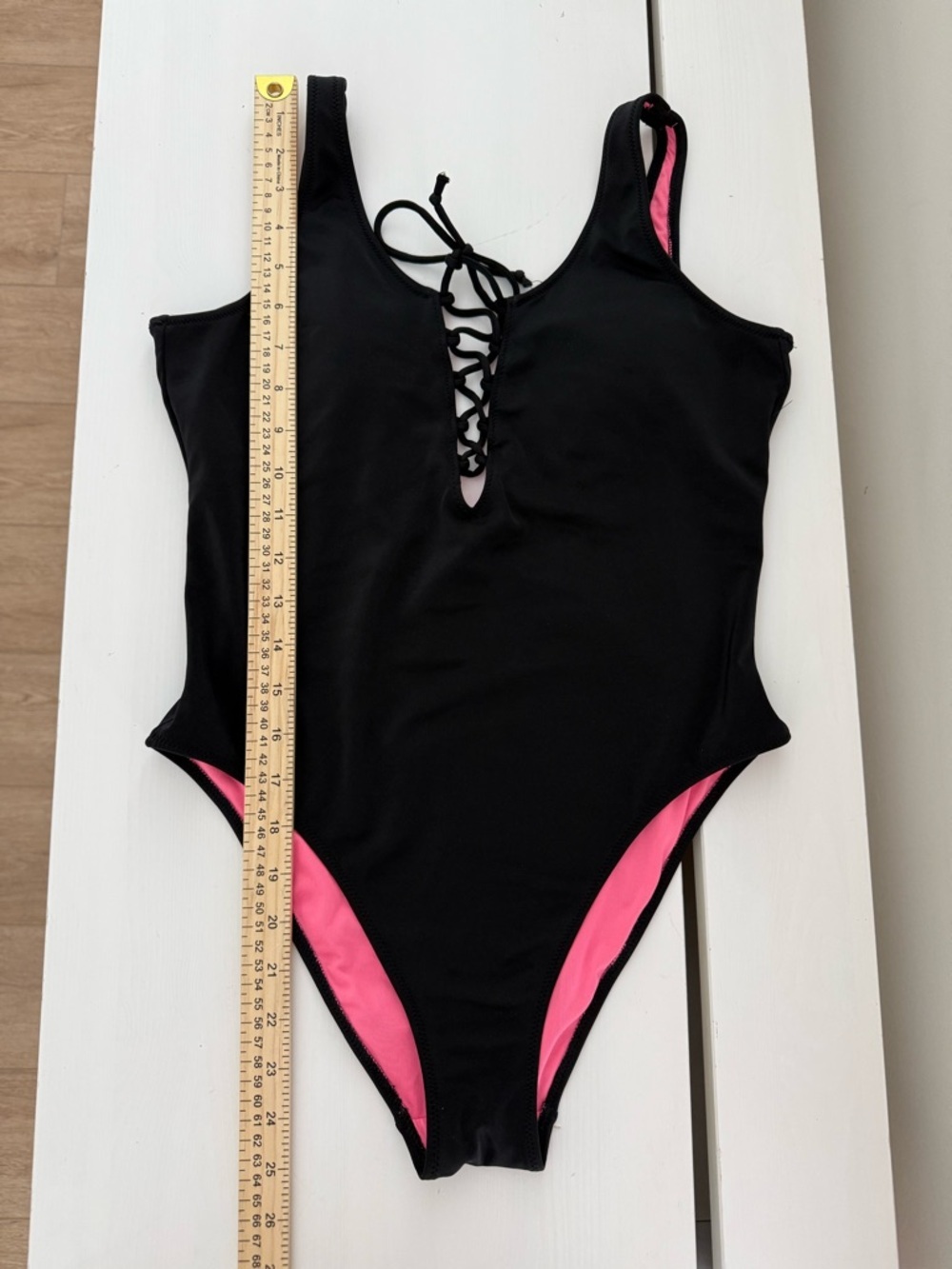 Victoria’s Secret PINK Black Lace Up One Piece Swimsuit Pink Lining Medium - Picture 10 of 10